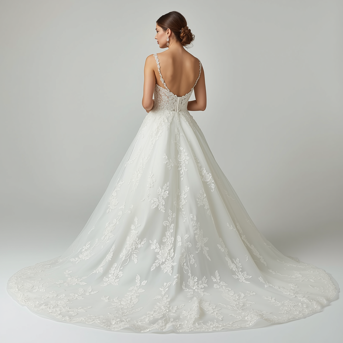 beautiful bride model wearing elegant princess ball gown wedding dress, back view, full length portrait, white background, professional bridal photography beautiful bride model wearing elegant princess ball gown wedding dress, back view, full length portrait, white background, professional bridal photography