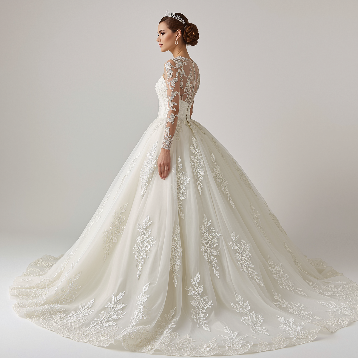beautiful bride model wearing elegant princess ball gown wedding dress, side view profile, full length portrait, white background, professional bridal photography beautiful bride model wearing elegant princess ball gown wedding dress, side view profile, full length portrait, white background, professional bridal photography